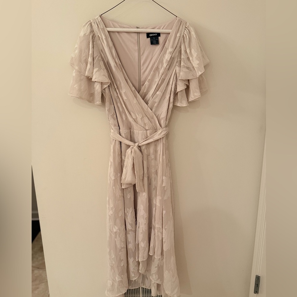 DKNY Cream Floral Wrap Midi Dress